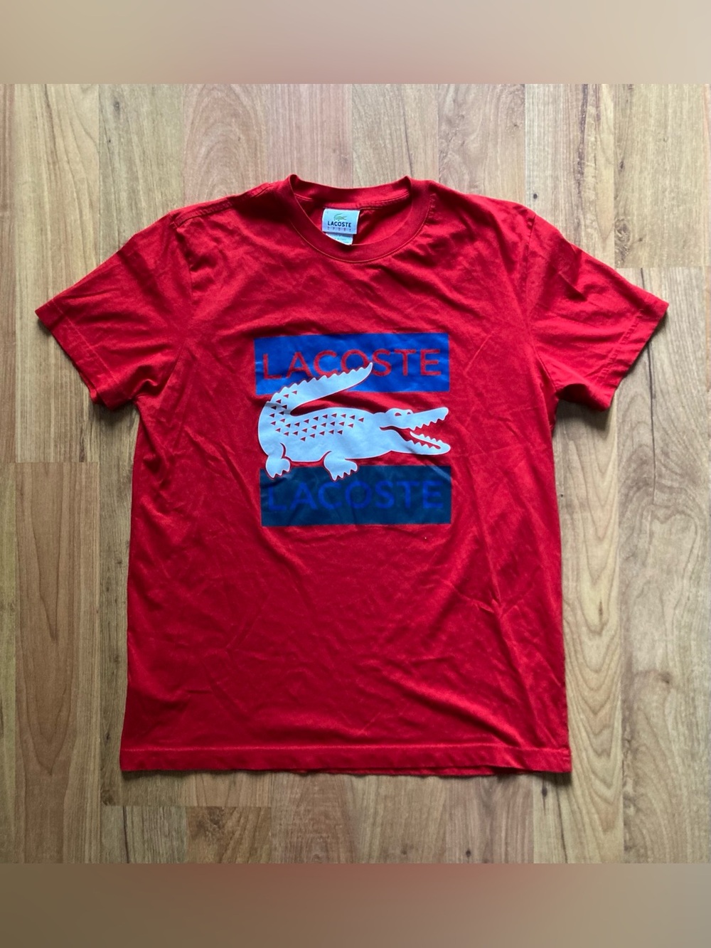 Lacoste Sport Short Sleeve Mens 4/S-M Red Crewneck Cotton T-shirt